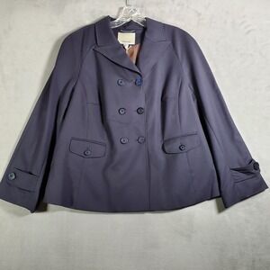 Faconnable Jacket Women XL Navy Blue Wool Blend Lightweight Pea Coat Classic NEW